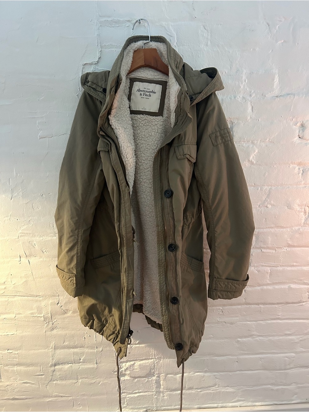 Abercrombie & Fitch Olive Hooded Sherpa Parka